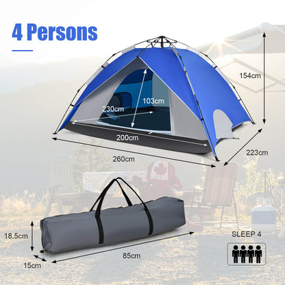 Instant Pop-Up Camping Tent for 4 Person with Carry Bag-Blue