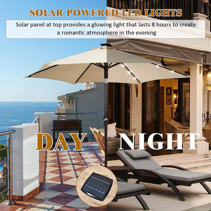 3-Tier Solar Powered LED Lighted Patio Umbrella-Beige
