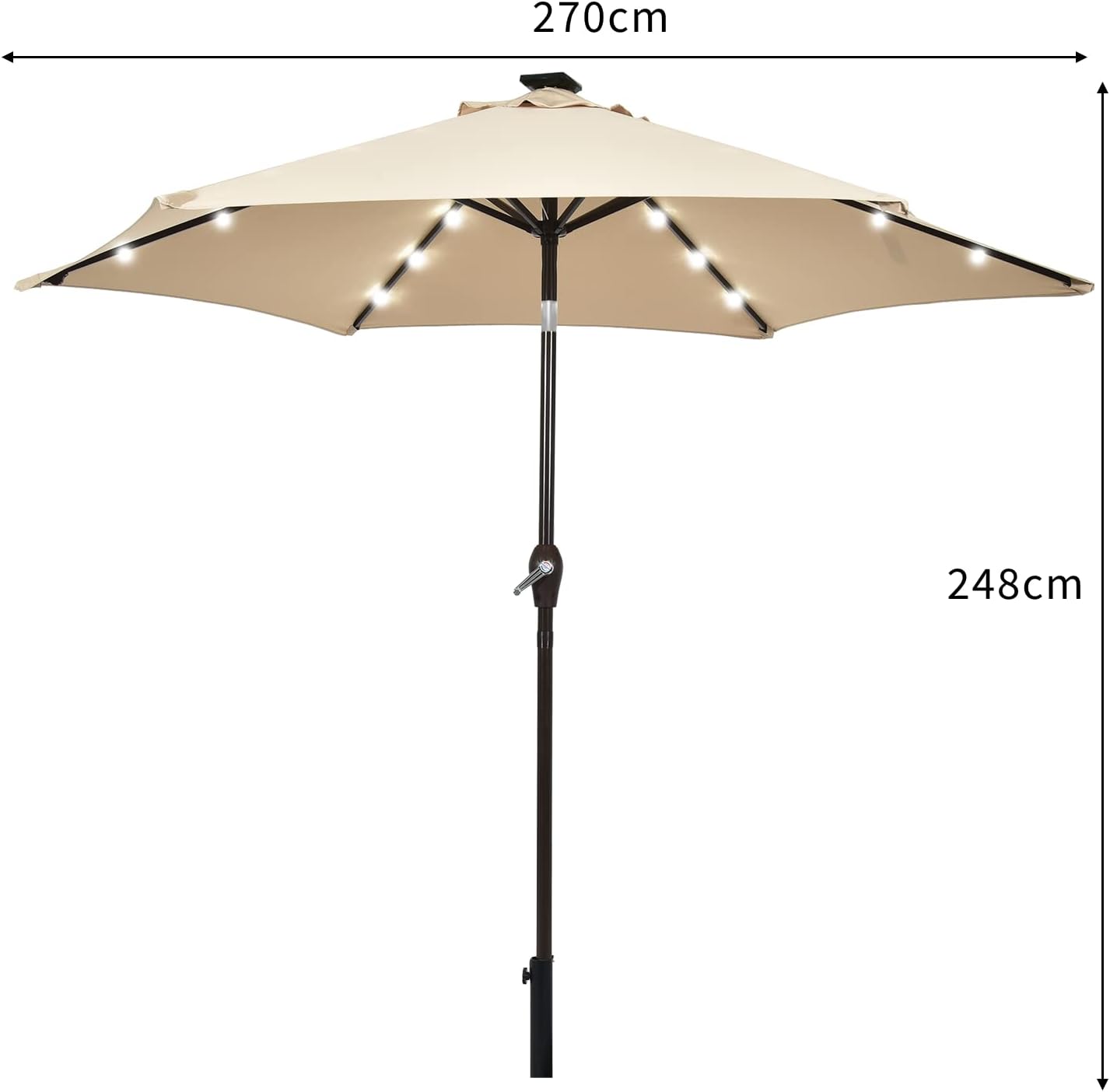 3-Tier Solar Powered LED Lighted Patio Umbrella-Beige