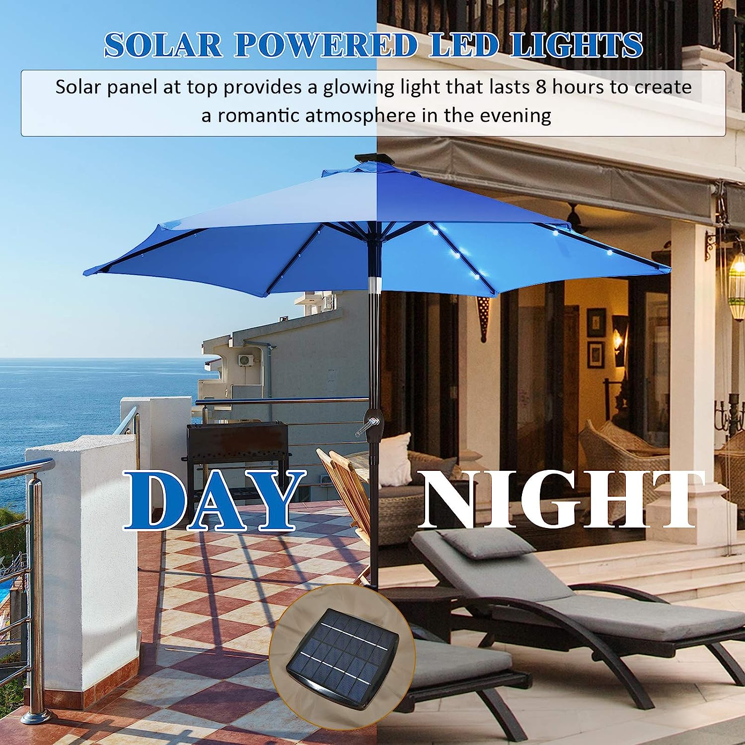 3-Tier Solar Powered LED Lighted Patio Umbrella-Coffee