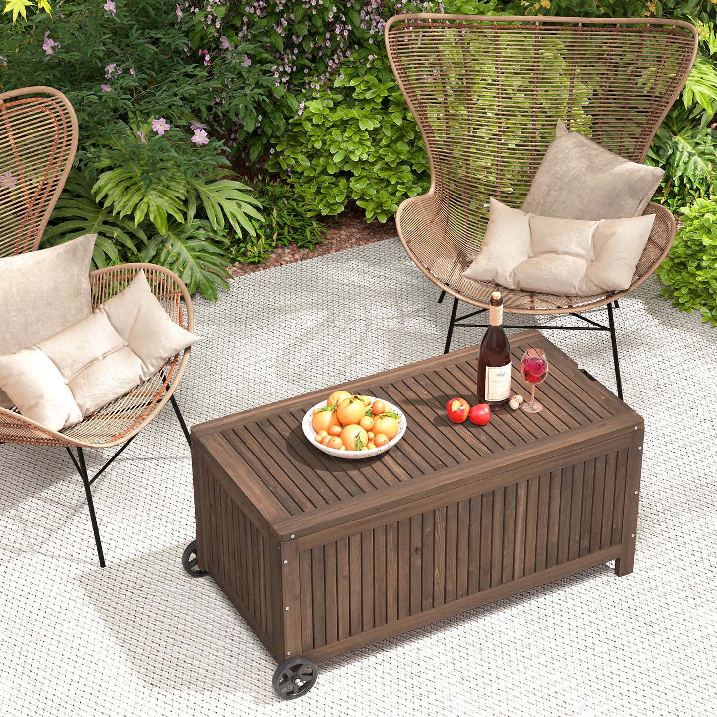 207 L Wood Deck Box with Removable Waterproof PE Liner-Brown