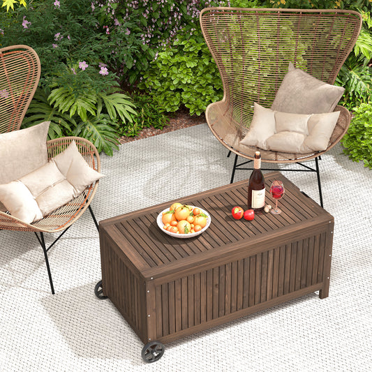 207 L Wood Deck Box with Removable Waterproof PE Liner-Brown