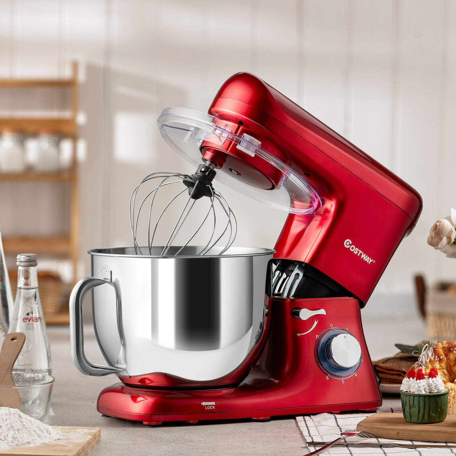 1400W Electric Stand Mixer 6 Adjustable Speed Kitchen Beater-Red