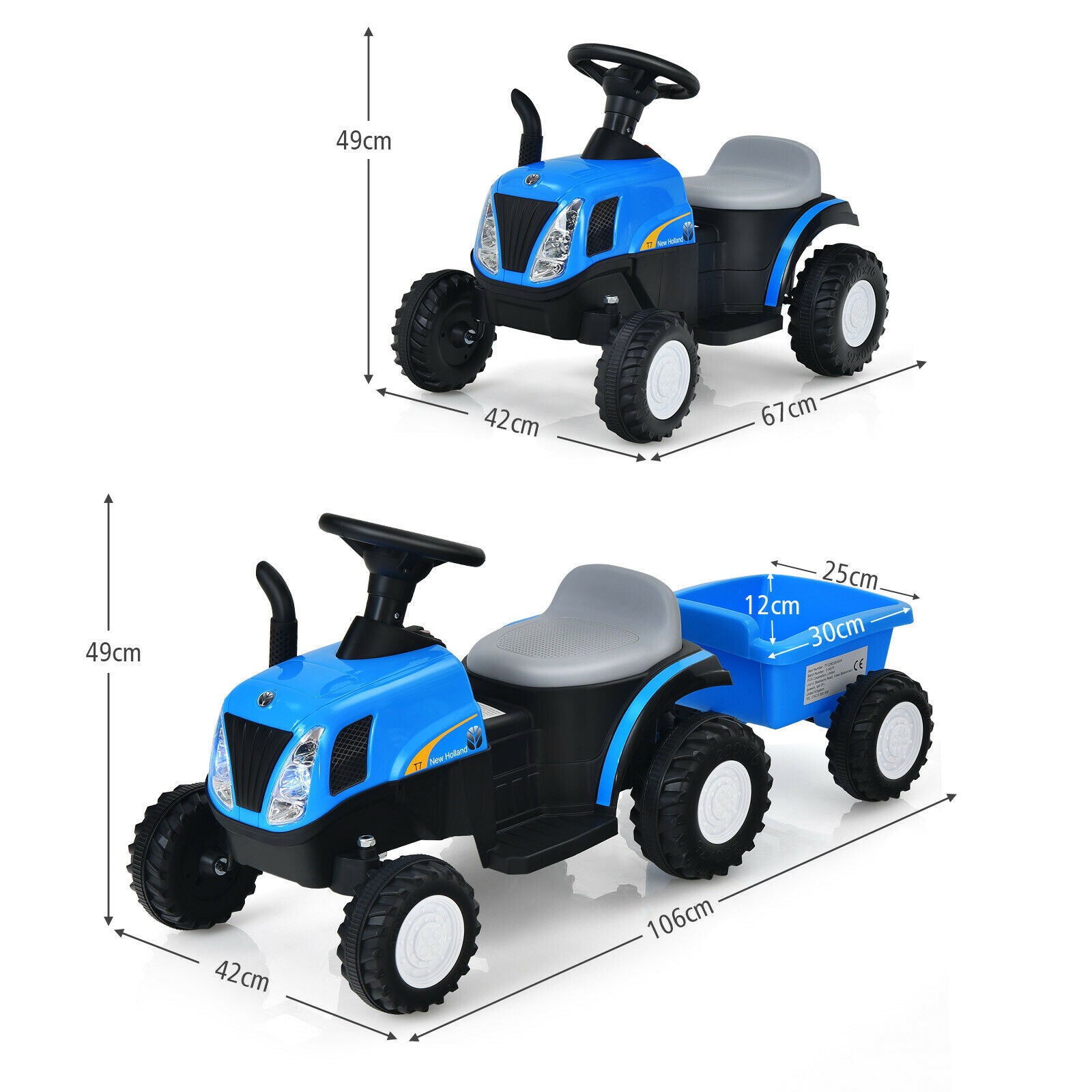 Toddler Detachable Toy Car with Detachable Trailer and Light & Music-Blue