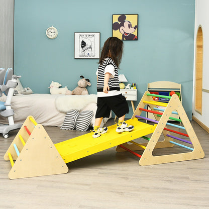 3 in 1 Climbing Toy Set with 2 Triangle Ladders and Double-Sided Ramp-Colourful