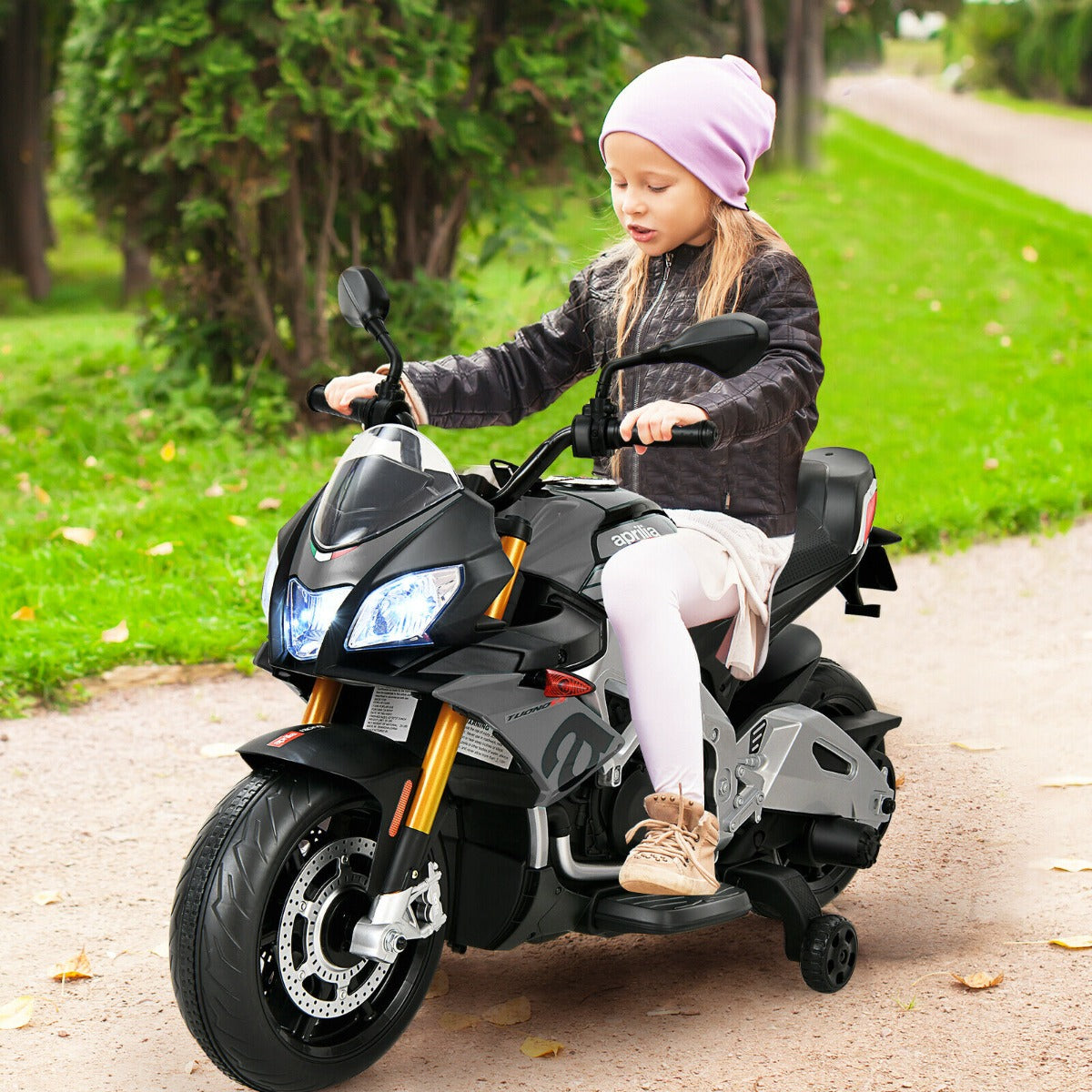 Kids 12v Electric Aprilia Licensed Motorbike with LED Lights and Music-Grey