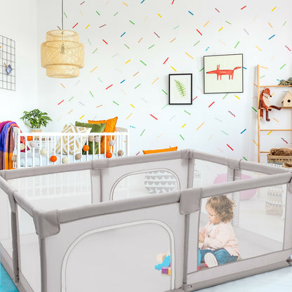 Baby Playpen Portable Activity Centre with Gate-Grey