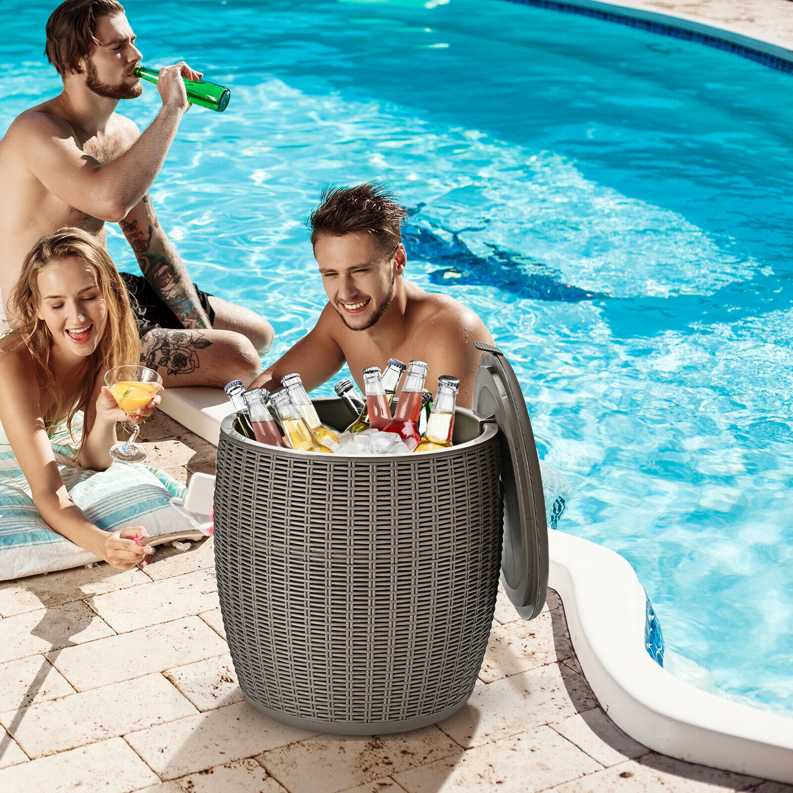 45L Cool Box Stool / Ice Box with Lid-Coffee