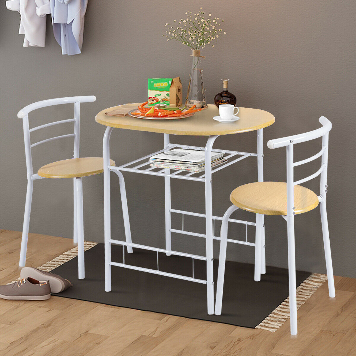 Compact Breakfast Dining Table Set-White