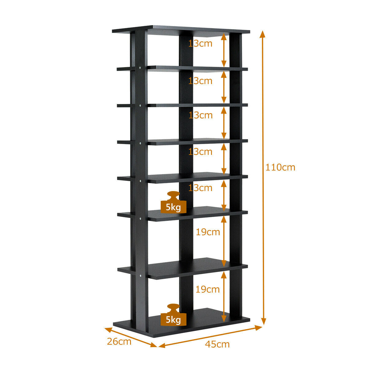 Extra Wide Wooden Vertical Shoe Rack with 7 Shelves-Black