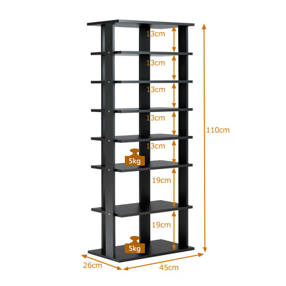 Extra Wide Wooden Vertical Shoe Rack with 7 Shelves-Black