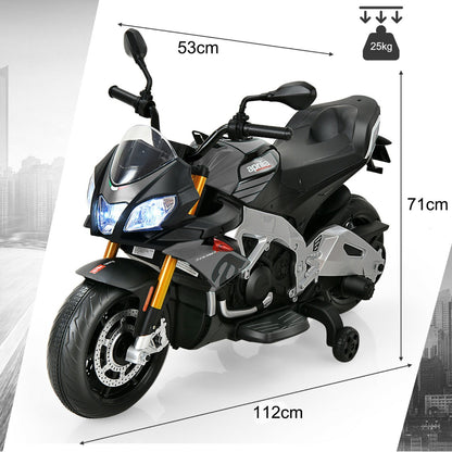 Kids 12v Electric Aprilia Licensed Motorbike with LED Lights and Music-Grey