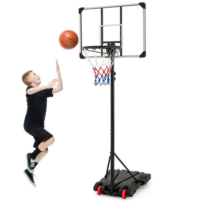 223-253 cm Portable Basketball Hoop with Front Wheels and Fillable Base