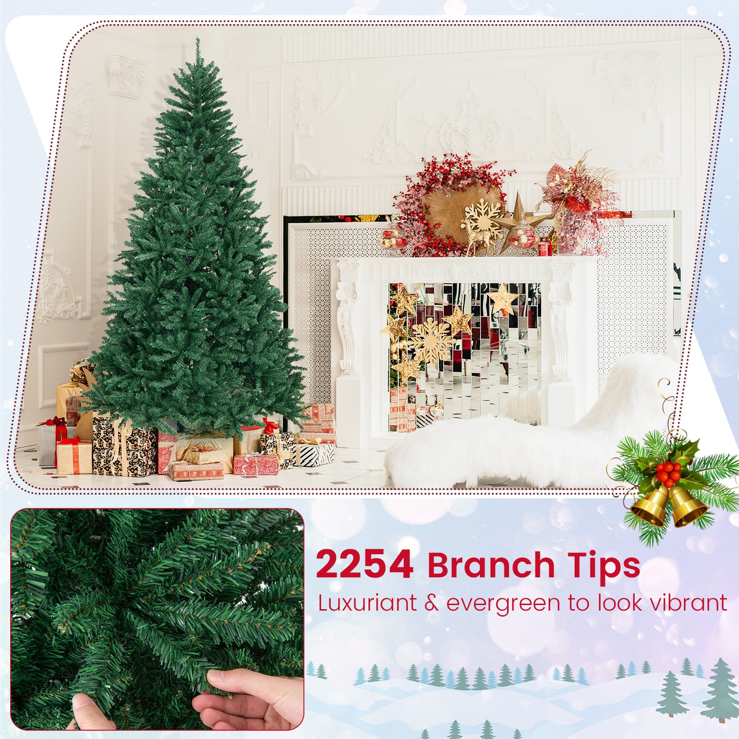 180/225cm Artificial Christmas Tree with PVC Branch Tips-7.5 ft