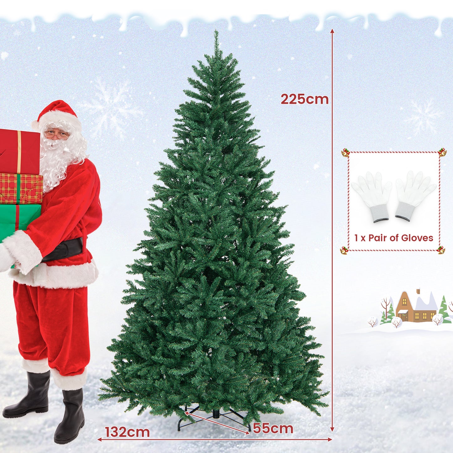 180/225cm Artificial Christmas Tree with PVC Branch Tips-7.5 ft
