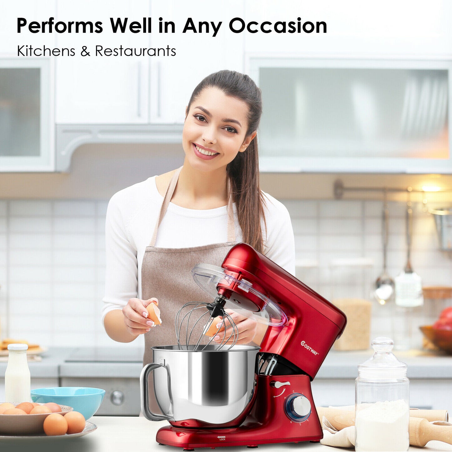 1400W Electric Stand Mixer 6 Adjustable Speed Kitchen Beater-Red