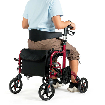 Folding Rollator Aluminium Mobility Aid with 4 Wheels-Red