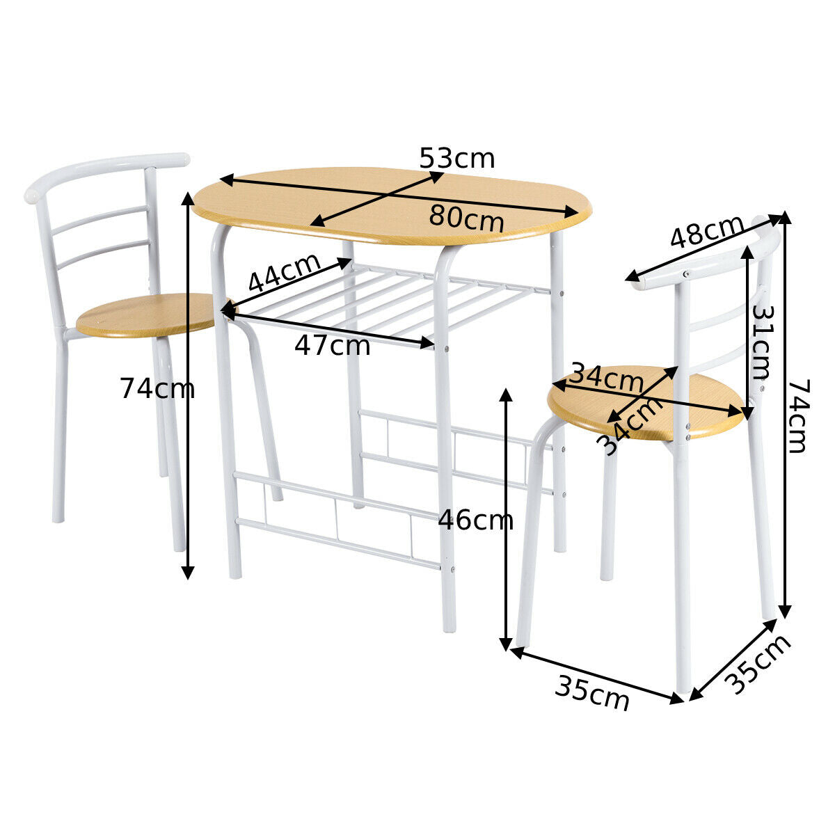Compact Breakfast Dining Table Set-White