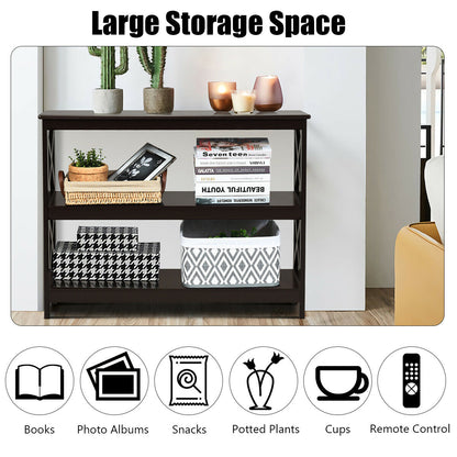 Industrial 3-Tier Console Table with Storage Shelf-Brown