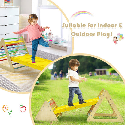 3 in 1 Climbing Toy Set with 2 Triangle Ladders and Double-Sided Ramp-Colourful
