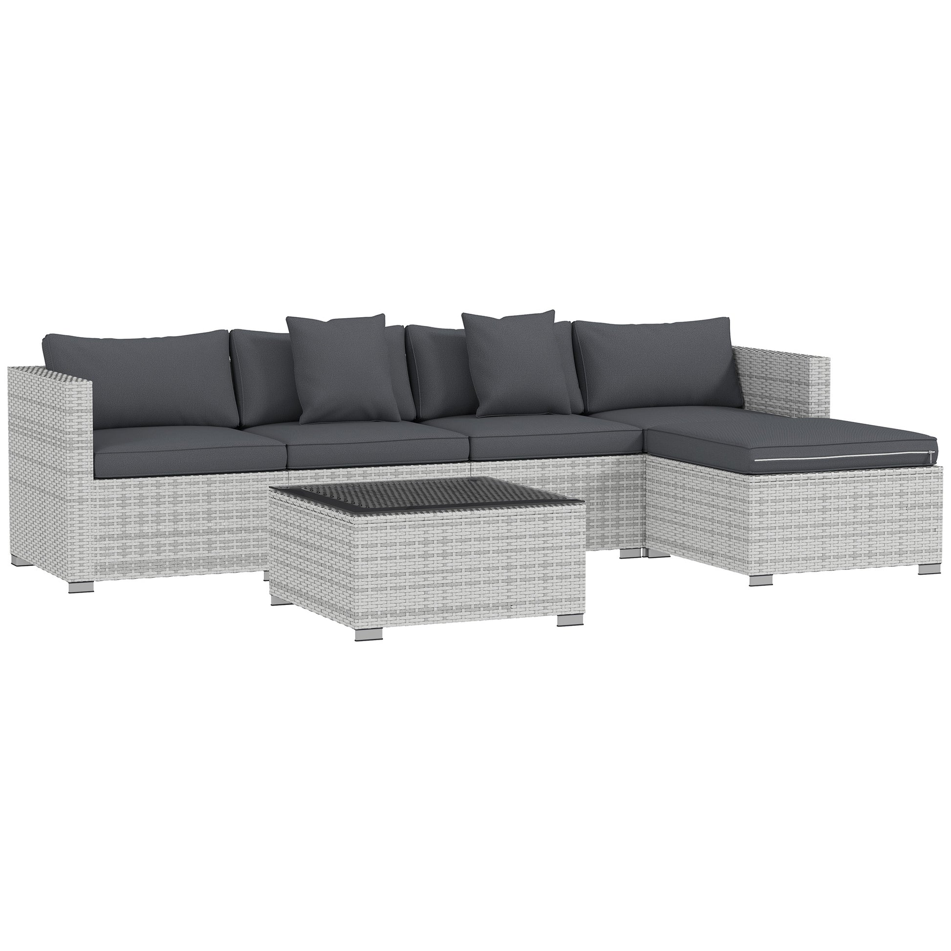 Outsunny 6 Pieces Rattan Corner Sofa Set - Mixed Grey