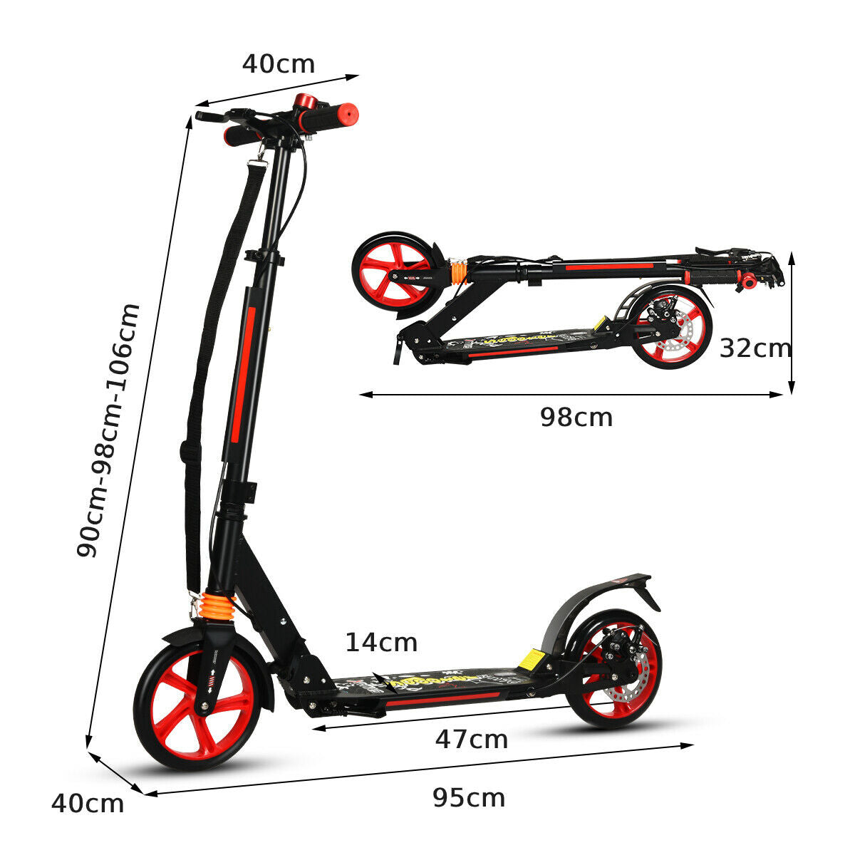 Folding Kick Scooter with Double Suspension and Carrying Strap-Black