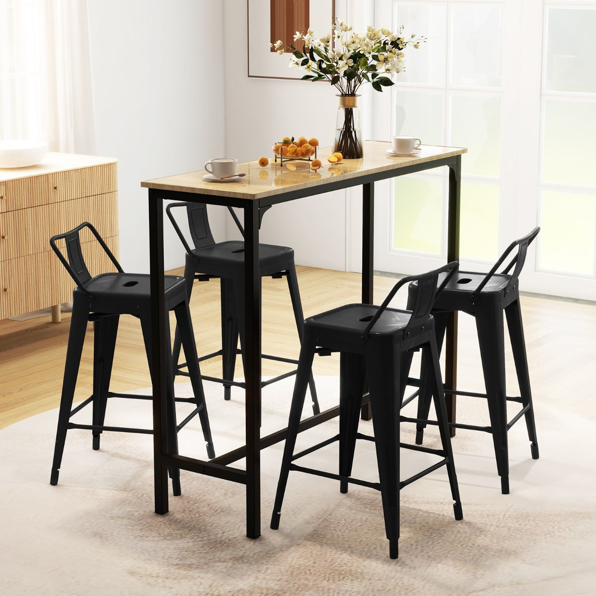24-Inch Metal Chairs Set of 4 with Removable Back-Black