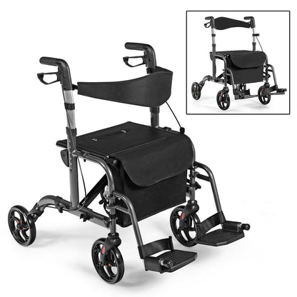 Folding Rollator Aluminium Mobility Aid with 4 Wheels-Black