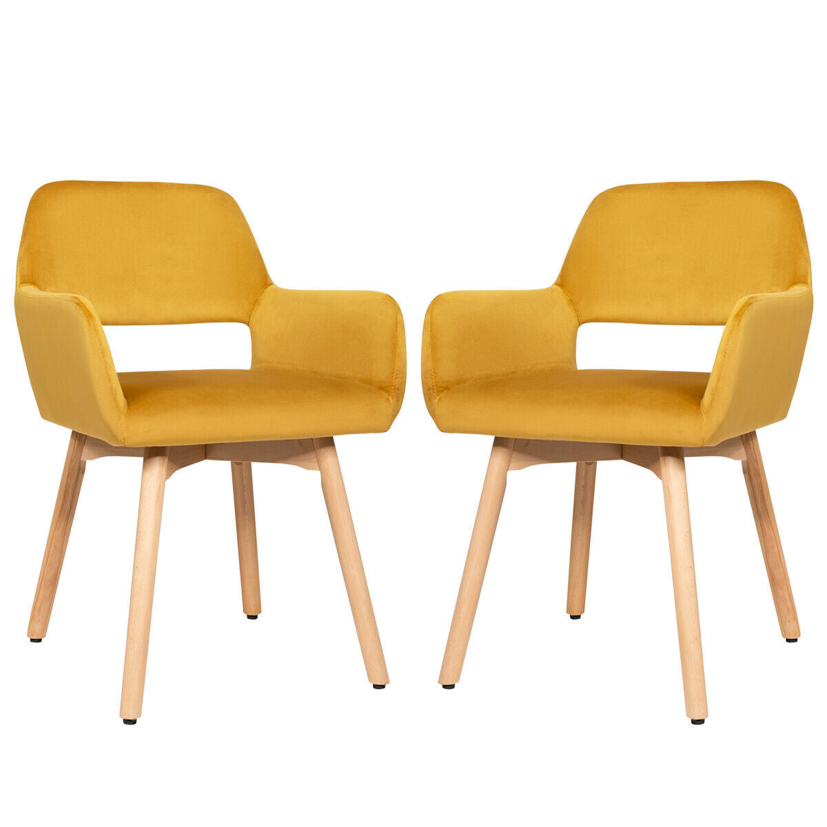 2 Pieces Retro Styled Velvet Chairs-Yellow
