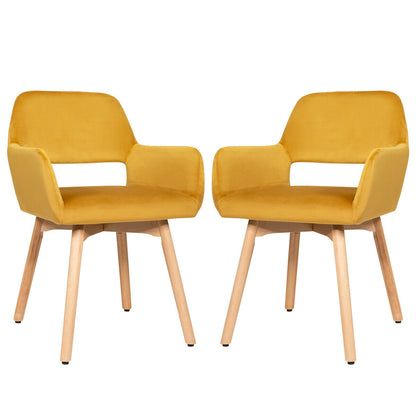 2 Pieces Retro Styled Velvet Chairs-Yellow