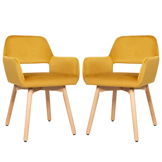 2 Pieces Retro Styled Velvet Chairs-Yellow