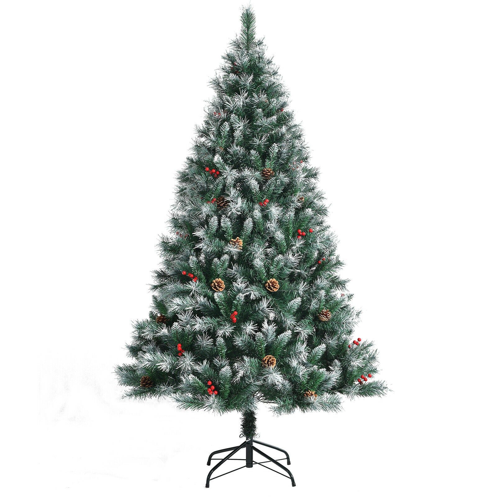 180cm Snow Flocked Christmas Tree with Pine Cone and Red Berry