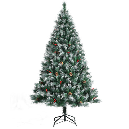 180cm Snow Flocked Christmas Tree with Pine Cone and Red Berry