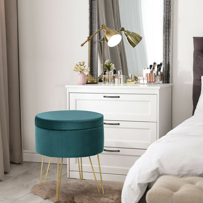Round Velvet Ottoman Stool with Hairpin Legs-Green