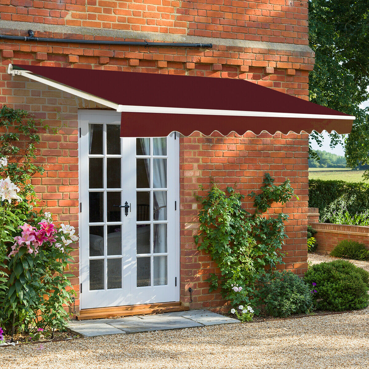 Patio Awning Sun Shade Retractable Shelter Outdoor-Wine