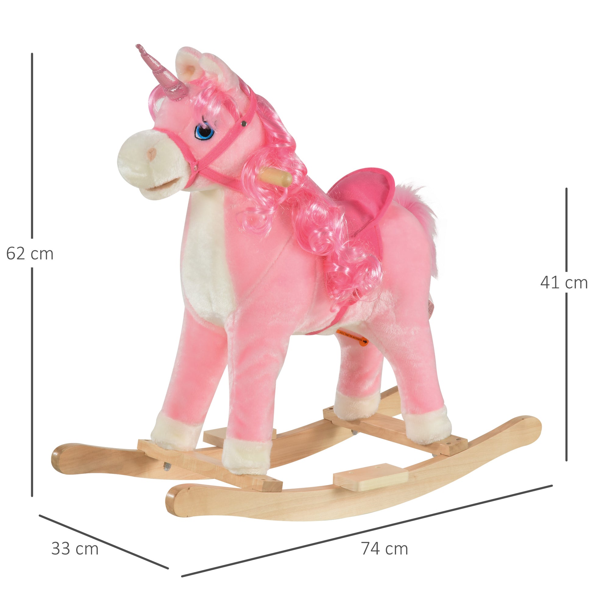 HOMCOM Kids Unicorn Plush Rocking Ride On w/ Sound Pink
