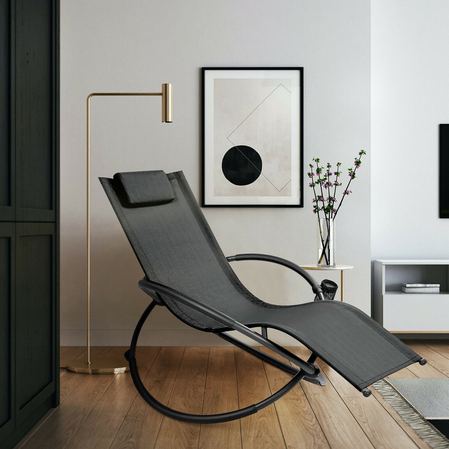 Foldable Rocking Lounge Chair Recliner-Black