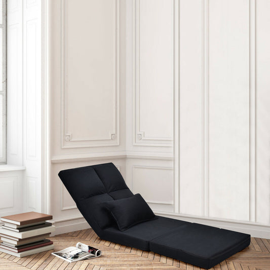 Folding Lazy Floor Sofa Bed with Pillow-Black