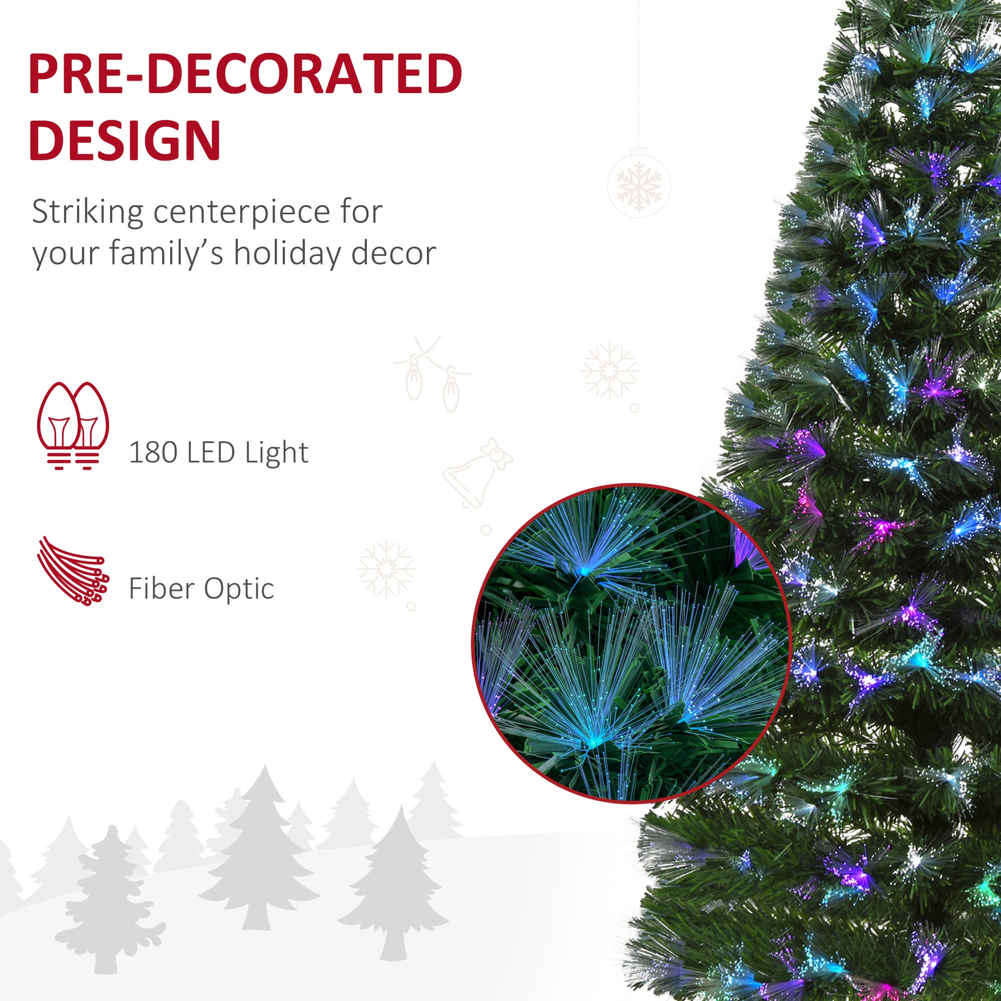 HOMCOM 1.5m Tall Artificial Christmas Tree Fiber Optic Colorful LED Pre-Lit Holiday Home Christmas Decoration with Flash Mode, Green
