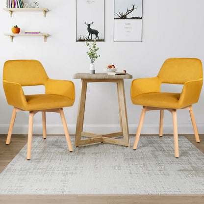2 Pieces Retro Styled Velvet Chairs-Yellow