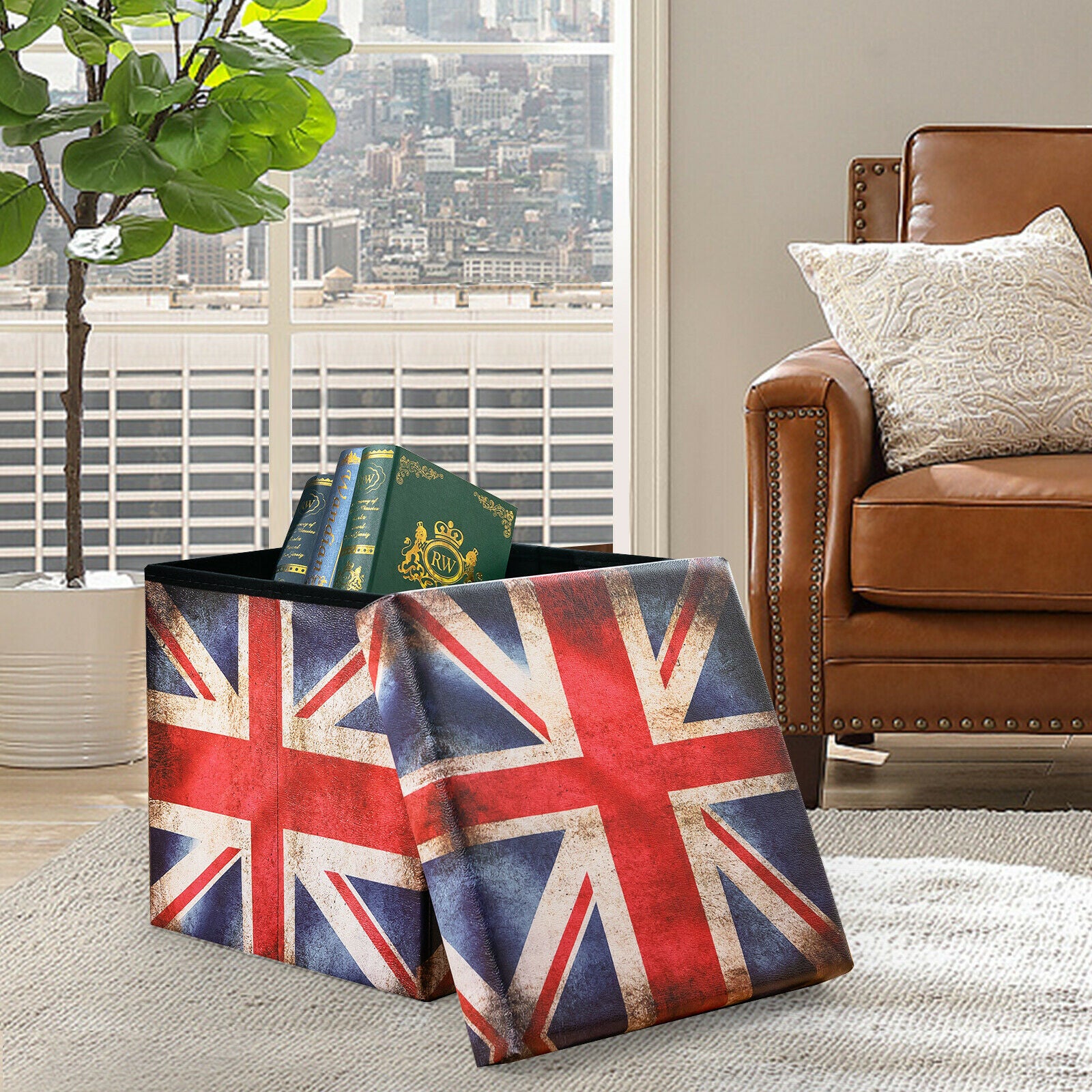 Folding Storage Ottoman Waterproof Padded Stool