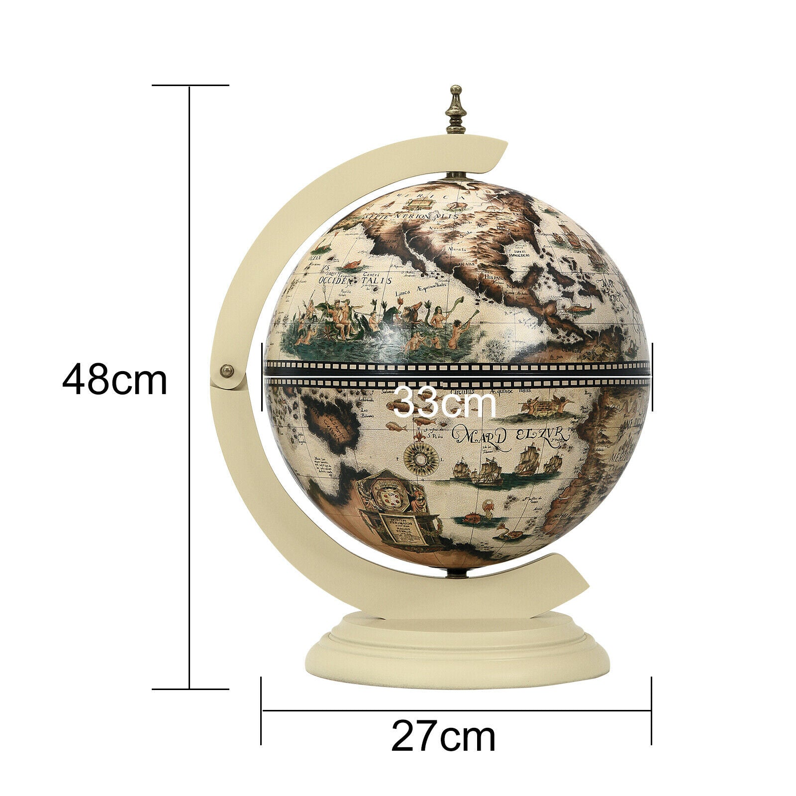 Tabletop Retro Globe Bar with Map Patterns-Cream