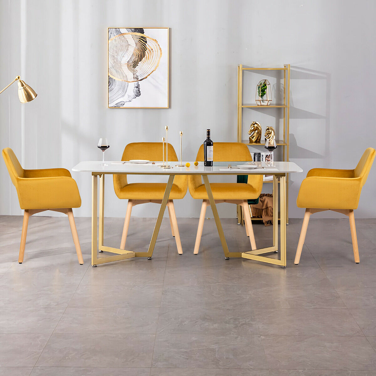 2 Pieces Retro Styled Velvet Chairs-Yellow