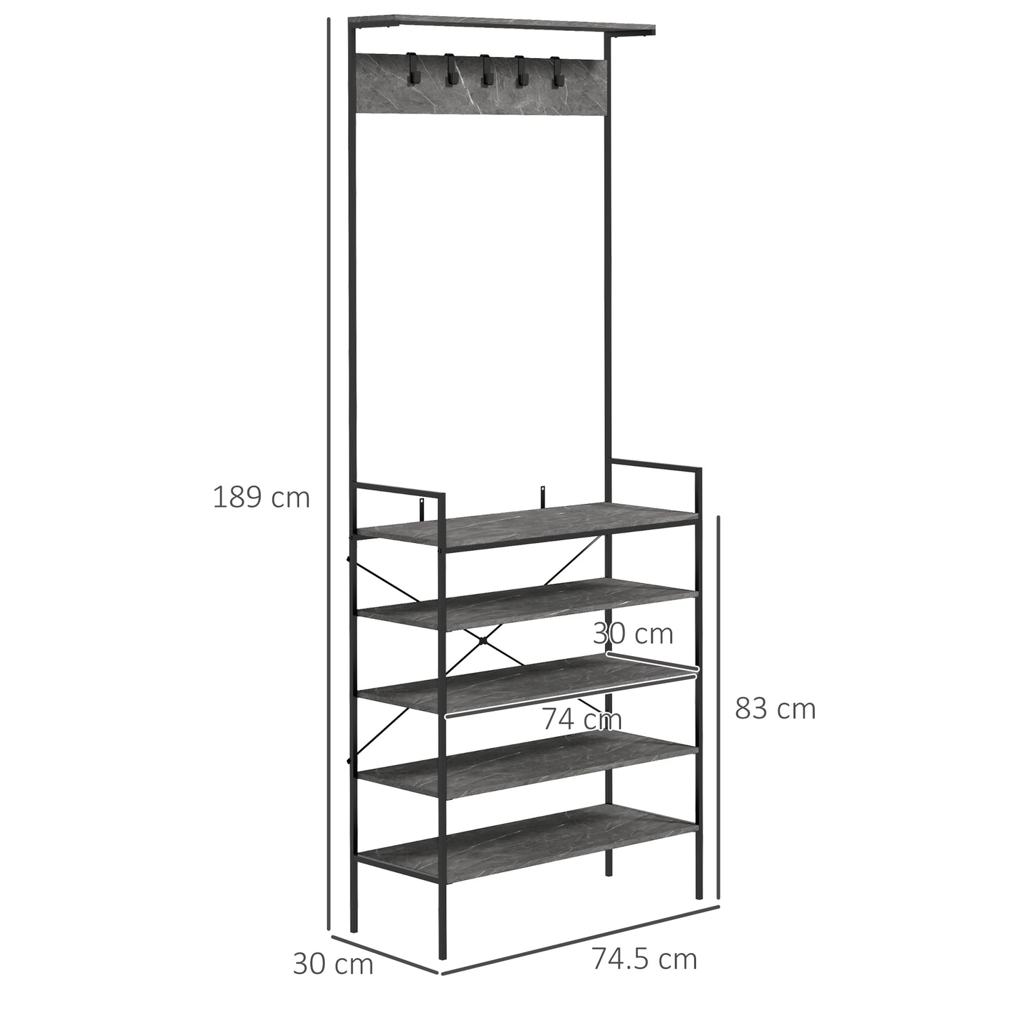 HOMCOM Kitchen Bakers Rack, Microwave Stand, Coffee Bar with 5 Shelves and 5 Hooks for Dining Room, Shoe Racks for Entryway
