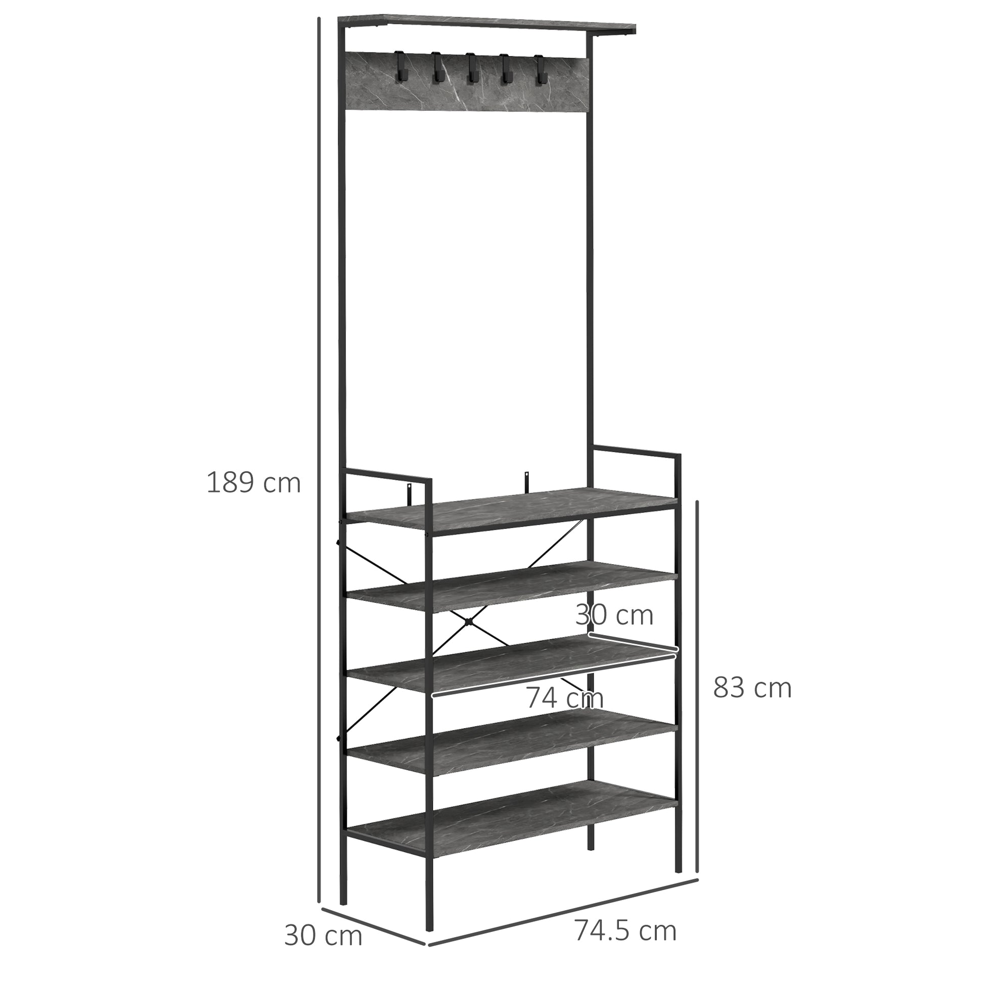 HOMCOM Kitchen Bakers Rack, Microwave Stand, Coffee Bar with 5 Shelves and 5 Hooks for Dining Room, Shoe Racks for Entryway