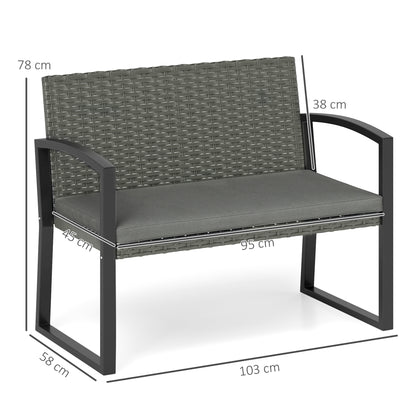Outsunny Two-Seater Rattan Garden Bench - Grey/Black