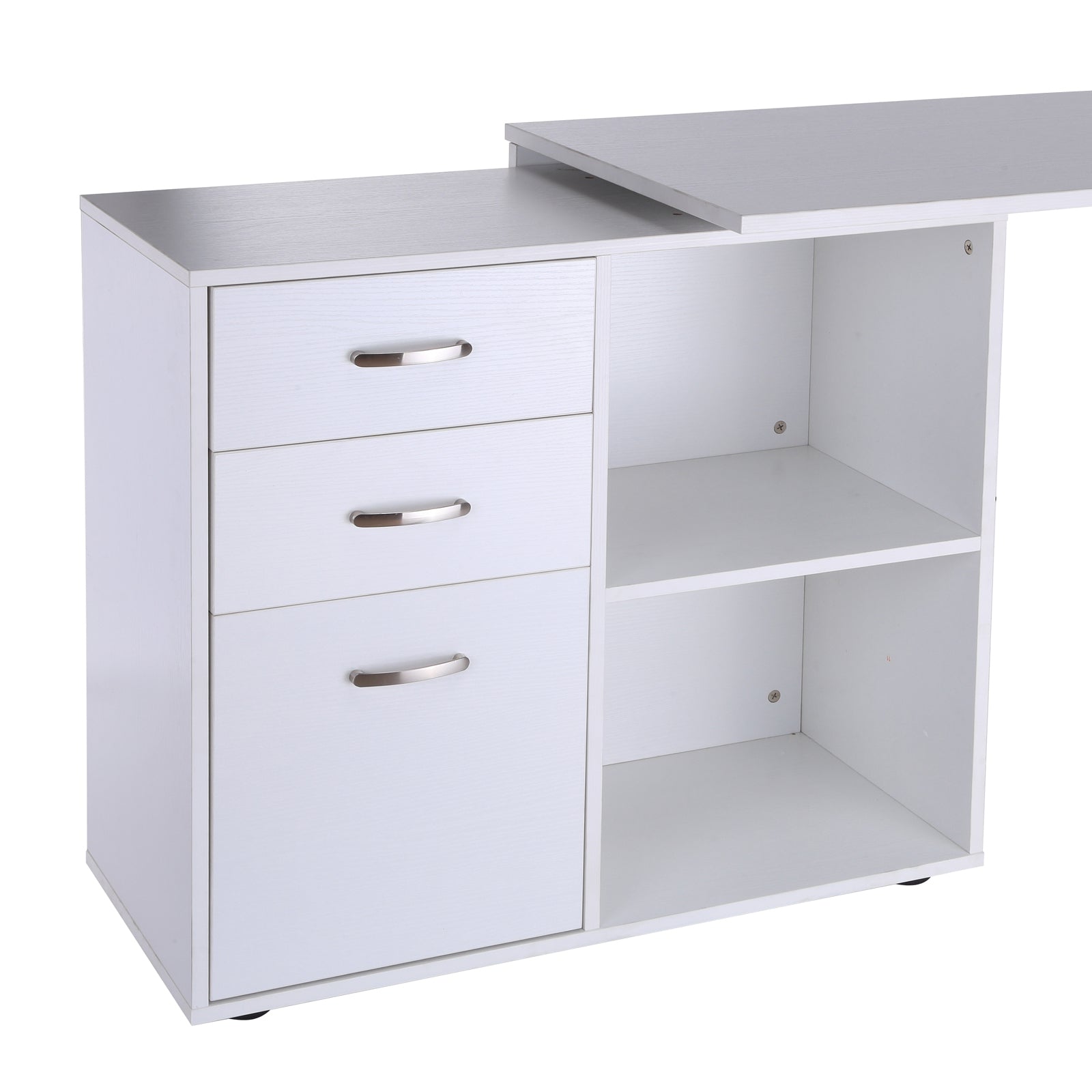 HOMCOM Computer Desk Table Workstation Home Office L Shape Drawer Shelf File Cabinet White