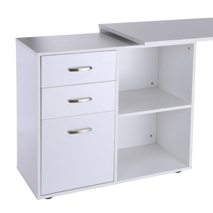 HOMCOM Computer Desk Table Workstation Home Office L Shape Drawer Shelf File Cabinet White