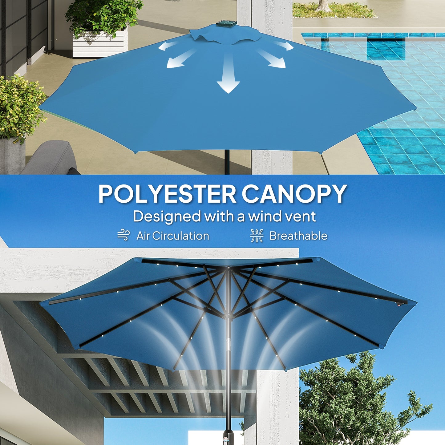Outsunny 2.7m LED Light Parasol Umbrella - Blue