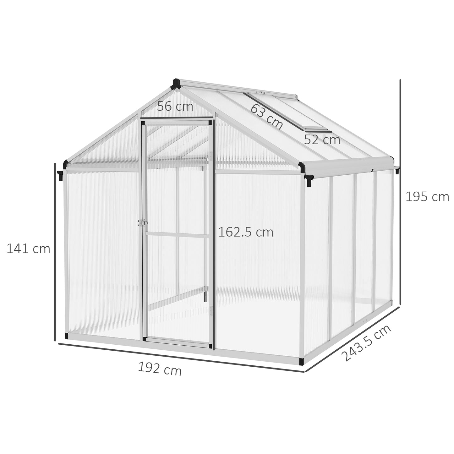 Outsunny 8 x 6ft Aluminium Frame Greenhouse